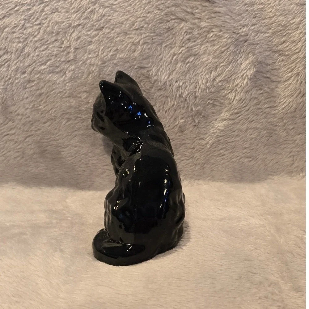 Mosser Black Glass Sitting Cat Figurine Glossy Home‎ Decor